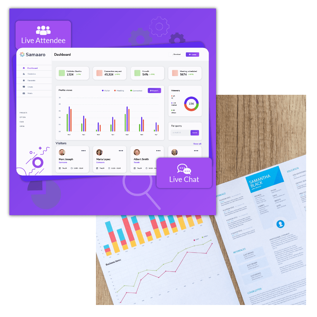 Analytics dashboard on a monitor with graphs