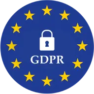 EU GDPR emblem with a lock symbol surrounded by stars.