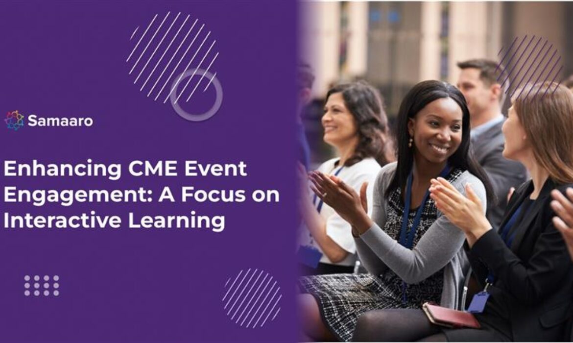 Audience clapping at an event with a focus on interactive learning, titled "Enhancing CME Event Engagement."