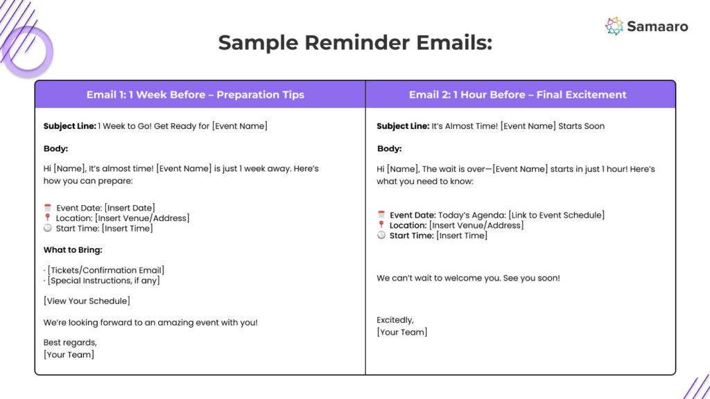 Sample Reminder Emails