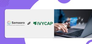 Logo of Samaaro and IvyCap, with a person using a laptop, symbolizing a partnership in technology and innovation.